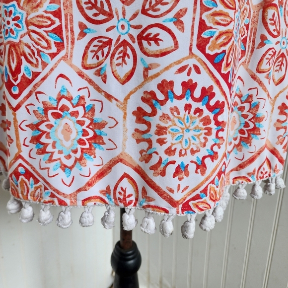 JUDE CONNALLY Dress  Geometric Orange Blue Summer Stretch Halter Sleeveles Sz S - Picture 2 of 11